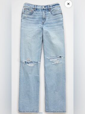 American Eagle Outfitters Light Blue Straight-Leg Distressed Jeans